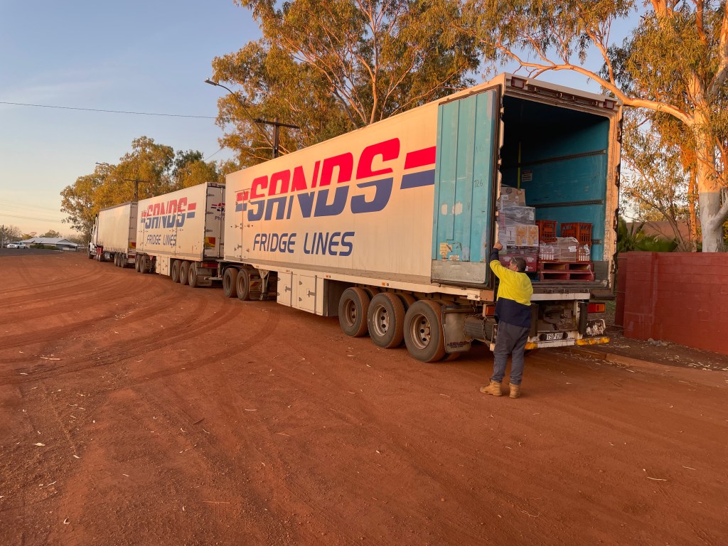 The biggest delivery of the week arrives Sunday and that's what it looks like. Two hours of off-load. Food and alcohol. 